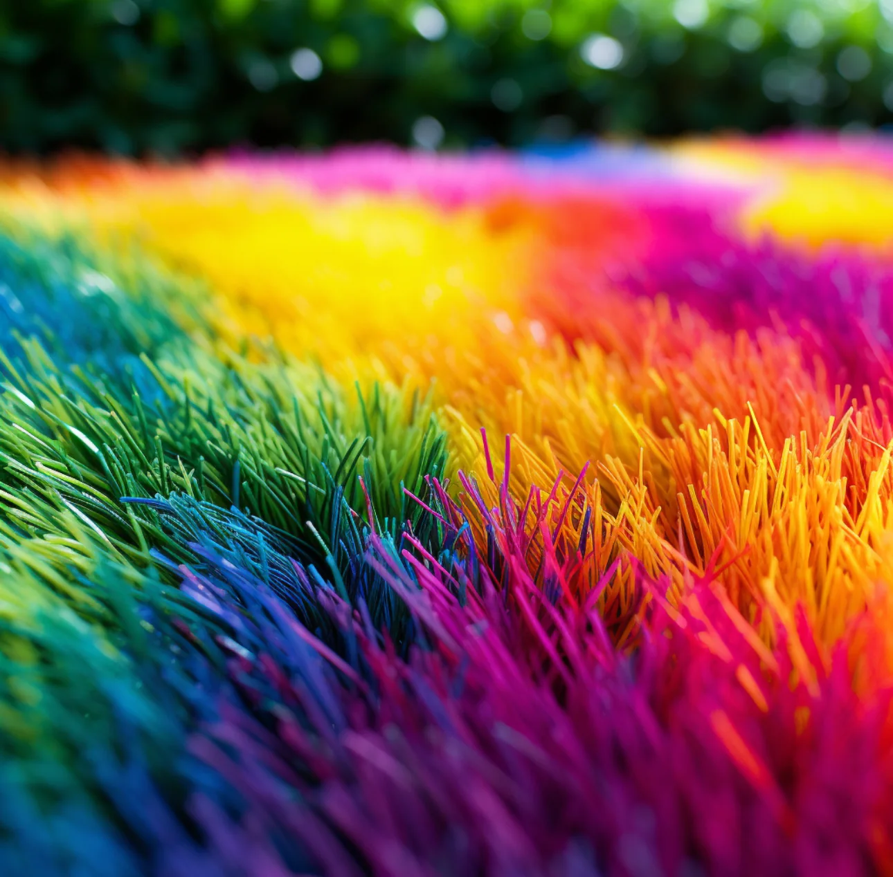 Vibrant rainbow-colored artificial turf